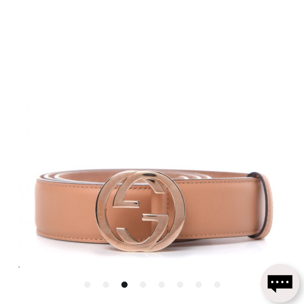 Authentic GUCCI Rose Beige Tan Calfskin Leather  Interlocking G Gold Hardware